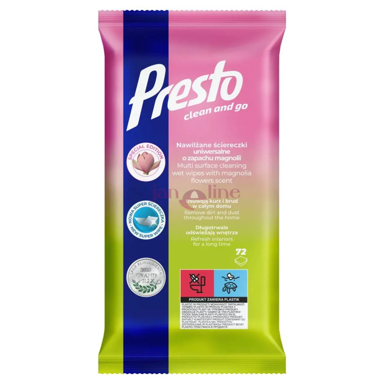 PRESTO CLEAN vlhčené utierky - MAGNÓLIA 72 ks